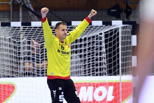 Jubel bei Nebojsa Simic (Torwart MT Melsungen 16) , GER, MT Melsungen - HBC Nantes (FRA), Handball, Champions League Maenner, Group Matches, Saison 2026 2027, 08.10.2026, GER, MT Melsungen - HBC Nantes Handball, CL Maenner, Group Match, Saison 2026 2027, 08.10.2026 Kassel Copyright: xEibner-Pressefotox xRolandxSippelx EP_RSL