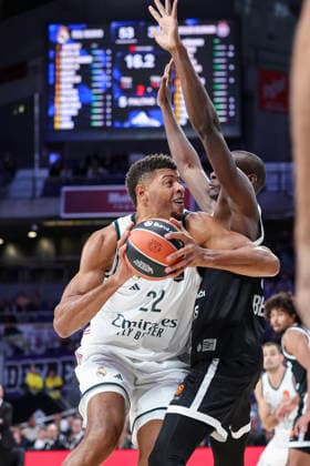 October 8, 2026, Madrid, Madrid, Spain: Walter Samuel Tavares da Veiga of Real Madrid and Bandja Sy of Partizan Mozzart Bet Belgrade in action during the Euroleague Basketball Regular Season Round 4 game between Real Madrid v Partizan Mozzart Bet Belgrade at Movistar Arena on October 08, 2026 in Madrid, Spain. Madrid Spain - ZUMAa181 20261008_zaa_a181_238 Copyright: xIrinaxR.xHipolitox