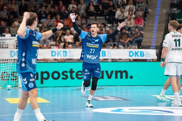 Handball I Herren I Saison 2026-2027 I Bundesliga I 8. Spieltag I TVB Stuttgart - HSG Wetzlar I 08.10.2026 Philipp Meyer (27, TVB Stuttgart) jubelt Stuttgart Porsche Arena Baden-Württemberg Deutschland Copyright: xLobeca MaxxPetershansx