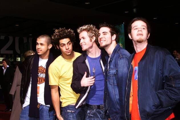 Boyband O-Town (USA, v.l.n.r.: Erik, Trevor, Ashley, Dan, Jacob) auf dem Weg zur ECHO-Verleihung in Berlin