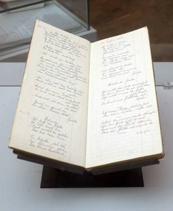 IMAGO ICONS: Anne Frank Aufgeschlagenes Original-Tagebuch der Anne Frank - Ausstellungsstück der Ausstellung -Mythen der Nationen - 1945 Arena der Erinnerungen- im Deutschen Historischen Museum in Berlin