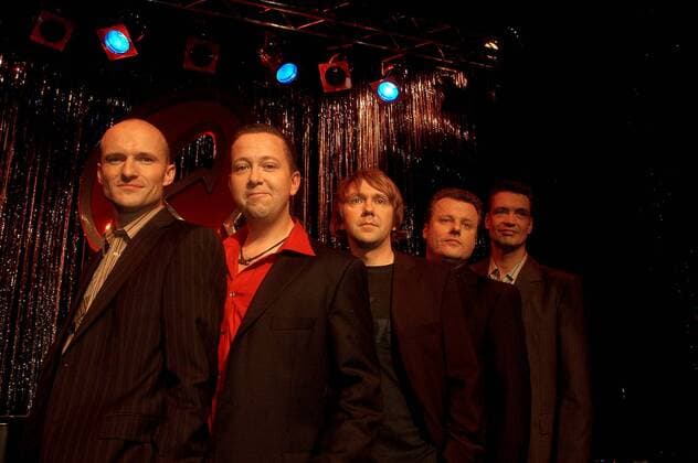 V.l.n.r.: Sänger Wolfgang Lenk, Sebastian Krumbiegel, Tobias Künzel, Henri Schmidt und Jens Sembdner (alle GER Die Prinzen) anlässlich der Vorstellung des neuen Albums HARDCHOR im Quatsch Comedy Club in Berlin