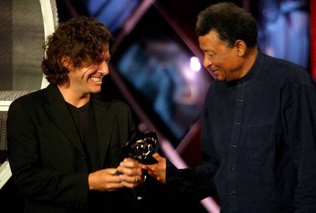 Grimme-Preisträger Ciro Cappellari (li., ARG) und Pianist Abdullah Ibrahim (RSA) anlässlich der Verleihung des Adolf-Grimme-Preises 2005 in Marl