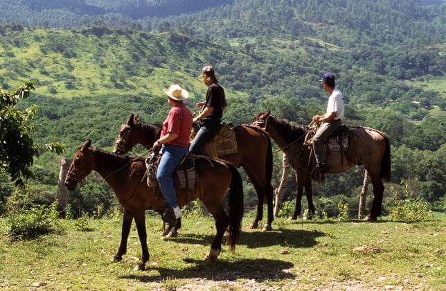 Touristen reiten durch das Hochland von Copan - Honduras