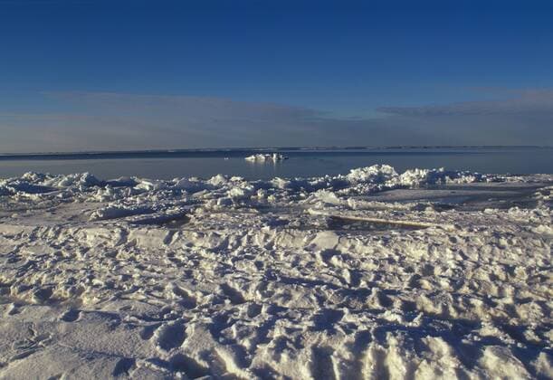 Verschneite Küstenlandschaft im Jasmunder Bodden auf Rügen - Mecklenburg Vorpommern - Deutschland