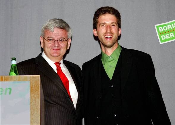 Joschka Fischer (GER Bündnis 90 Die Grünen Bundesaußenminister) und Boris Palmer (GER Bündnis 90 Die Grünen MdL Spitzenkandidat für das Amt des Oberbürgermeisters von Stuttgart) anlässlich einer Wahlkampfveranstaltung in Stuttgart
