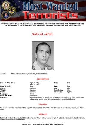 Terrorist Saif al-Adel (EGY) auf einem Steckbrief des US Außenministeriums, des US Justizministeriums und des FBI  wax2001101007