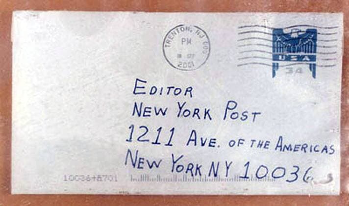 Sichergestellter Terrorbrief mit Anthraxsporen an den Herausgeber der New York Post  wax2001101398