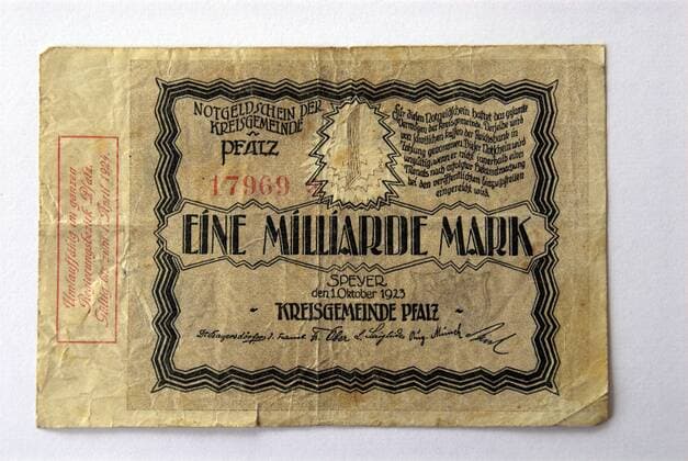 Deutsches Notgeld von 1923 im Wert von einer Milliarde Mark