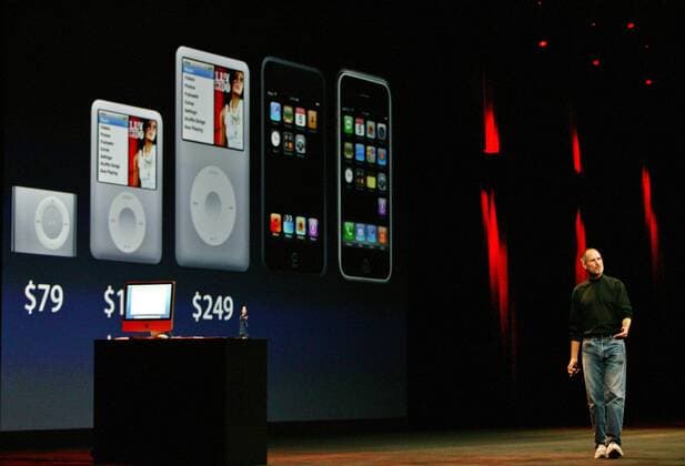 Steve Jobs (USA CEO Apple Computer Inc.) anlässlich der Präsentation des neuen Apple iPod Nano in San Francisco -  (sfp2007090511)