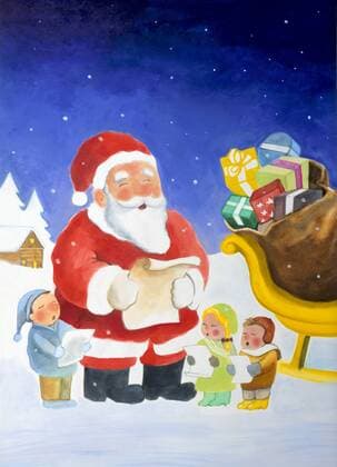  Weihnachtsmann singt zusammen mit Kindern (ibxblb00293856)