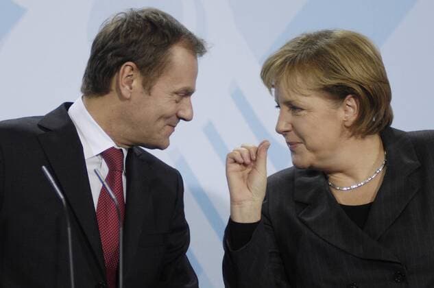 Bundeskanzlerin Angela Merkel (Deutschland CDU) und Ministerpräsident Donald Tusk (Polen) anlässlich eines Treffens in Berlin