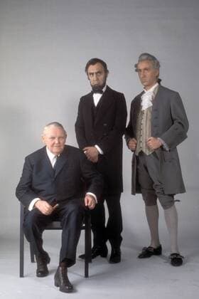 Bundeskanzler Ludwig Erhard (li., Deutschland CDU-Ehrenvorsitzender) reiht sich zu den Großen der amerikanischen Politik: Abraham Lincoln und George Washington