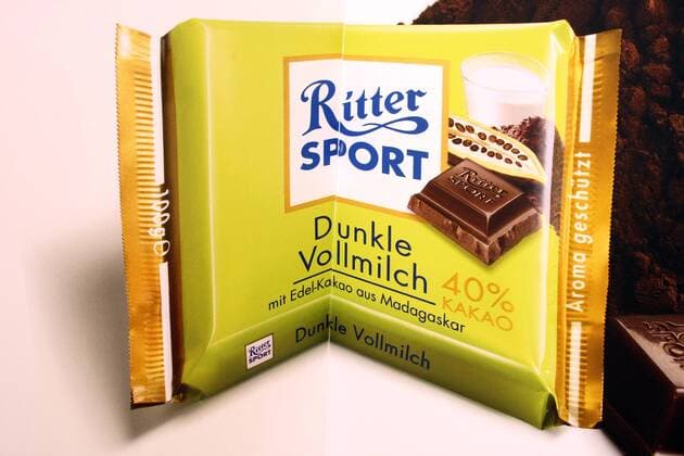 Werbung für Ritter Sport-Schokolade auf der 37. Internationalen Süßwarenmesse in Köln