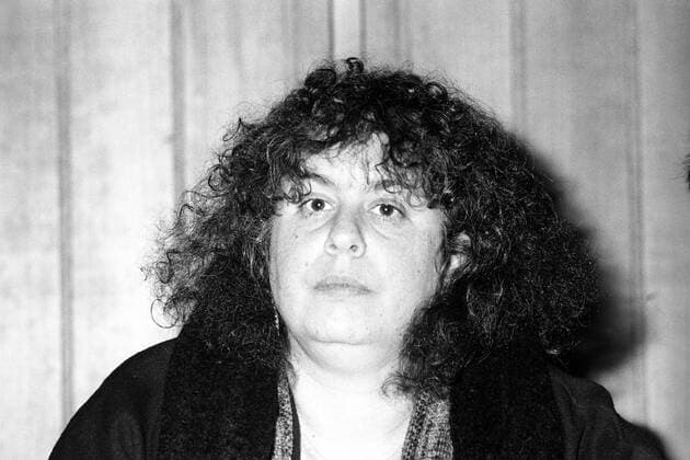 Schriftstellerin Andrea Dworkin während einer Pressekonferenz in Bonn anlässlich der PorNO-Kampagne