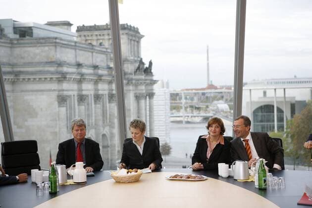 V.l.n.r. Wolfgang Wieland (li., Deutschland Bündnis90 Die Grünen), Renate Künast (Deutschland Bündnis90 Die Grünen Vorsitzende Bundestagsfraktion), Ekin Deligöz und Volker Beck (Deutschland Bündnis90 Die Grünen Parlamentarischer Geschäftsführer) in Berlin