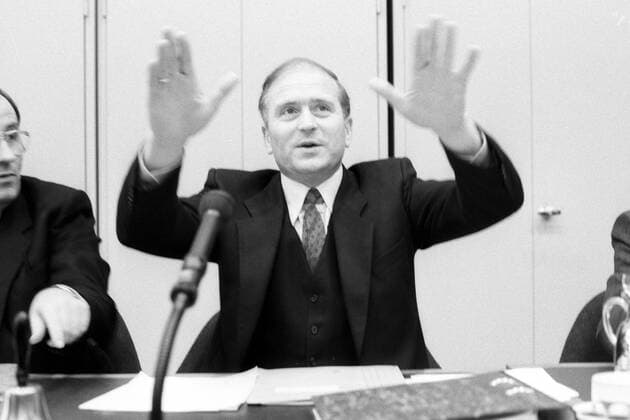 Manfred Langner (Deutschland CDU Vorsitzender Untersuchungsausschuß) anlässlich einer Anhörung des Bundestagspräsidenten vor dem Untersuchungsausschuß zur Flick-Affäre in Bonn