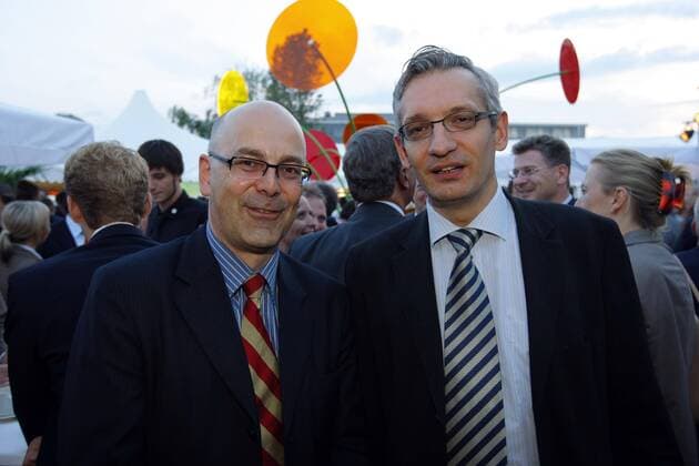 Thorsten Albig (li., Pressesprecher Bundesfinanzministerium) und Martin Jäger (Pressesprecher Auswärtiges Amt) während des Sommerfests der Fernsehsender RTL und n-tv in Berlin