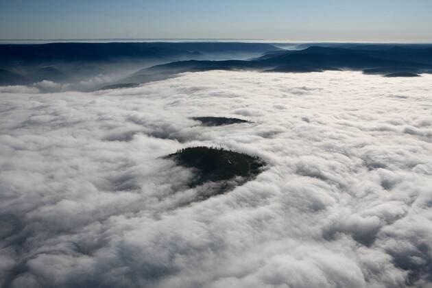 Hausberg Merkur ragt aus dem Nebel bei Baden-Baden im Schwarzwald - !ACHTUNG LUFTAUFNAHME 100% HONORARAUFSCHLAG!