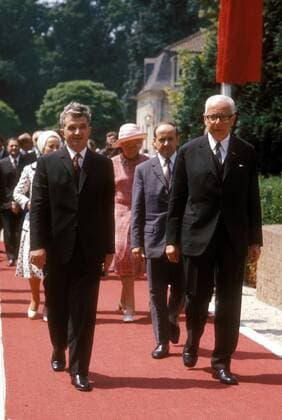 Bundespräsident Gustav Heinemann (re., Deutschland SPD) und Präsident Nicolae Ceaucescu (Rumänien)