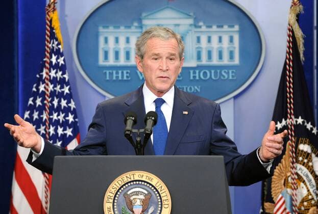 Präsident George W. Bush (USA) während einer Pressekonferenz in Washington -  - WAP20090112303