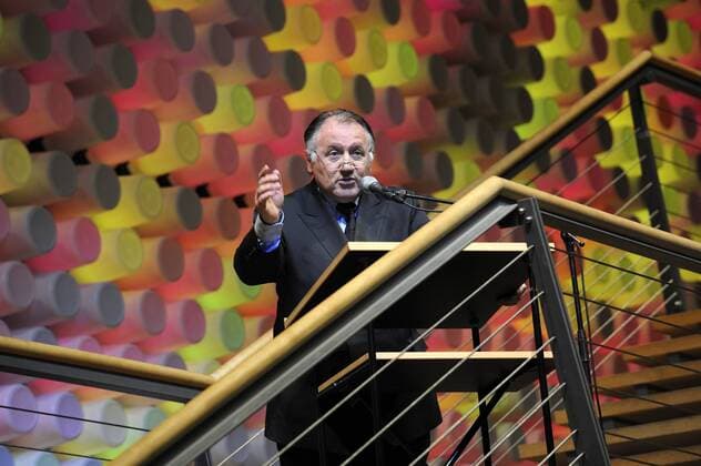 Peter Weibel (Vorstand ZKM) spricht anlässlich der feierlichen Eröffnung der ARD-Hörspieltage 2008 im Zentrum für Kunst und Medientechnologie in Karlsruhe