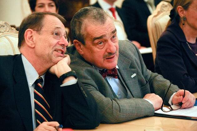 EU-Generalsekretär Javier Solana (li., Spanien) und Außenminister Karel Schwarzenberg (Tschechien) in Moskau - 