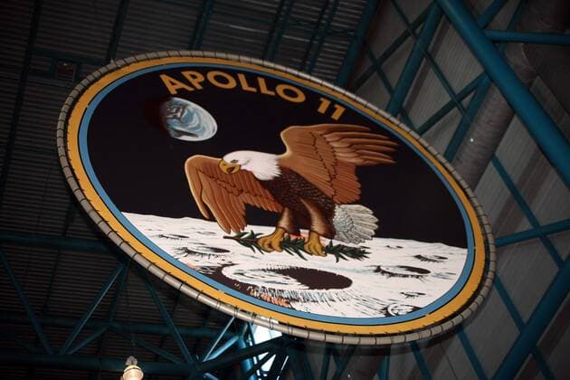 IMAGO History, Mondlandung der Apollo 11 am 20.07.1969 Logo der Mission von Apollo 11 - John F. Kennedy Space Center - Besucherzentrum in Cape Canaveral, Florida