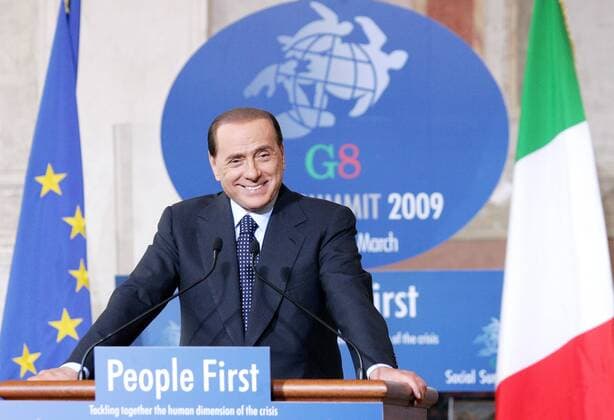 Ministerpräsident Silvio Berlusconi (Italien) während einer Pressekonferenz zum G8-Gipfel der Arbeitsminister in Rom -  SCRE09