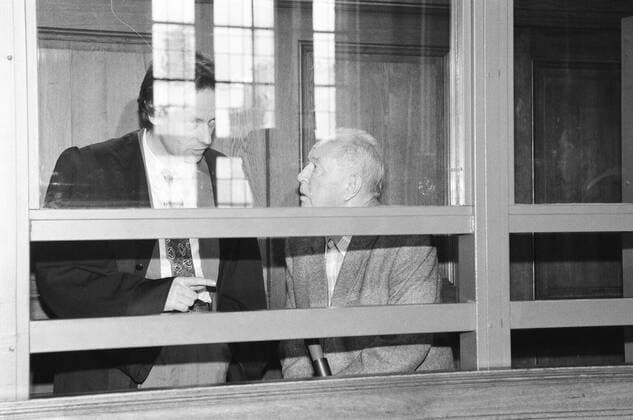 Erich Mielke (re., Deutschland Ehemaliger Minister für Staatssicherheit der DDR) während seines Prozesses in Berlin