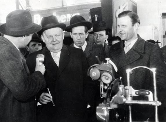 Mar 30, 1950 - Hannover, Germany - As Germany s minister of economic affairs from 1949 to 1963, LUDWIG ERHARD crafted the plan for West Germany s post-World War II economic recovery, sometimes called the German economic miracle. In 1957 he was named vice chancellor, and in 1963 he succeeded Konrad Adenauer as chancellor. In late 1966, Erhard s government fell after the four Free Democratic party ministers in his cabinet resigned and left him without a ruling majority in the federal parliament. PICTURED: LUDWIG ERHARD on a industrial trade fair in Hannover. Hannover Germany  - ZUMAk09