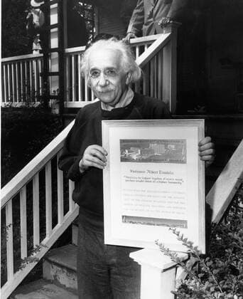 Sep 15, 1950; Princeton, NJ, USA; Professor ALBERT EINSTEIN living a quiet and peaceful life at Princeton. Albert Einstein aka Yousuf Karsh Albert Einstein (March 14, 1879 Ð April 18, 1955) was a German theoretical physicist regarded as the greatest scientist of the 20th century. He proposed the theory of relativity and made contributions to the development of quantum mechanics, statistical mechanics, and cosmology. He was awarded the 1921 Nobel Prize for Physics for his explanation of the photoelectric effect and for his services to Theoretical Physics. After his general theory of relativity was formulated in 1915. Princeton USA  - ZUMAk09