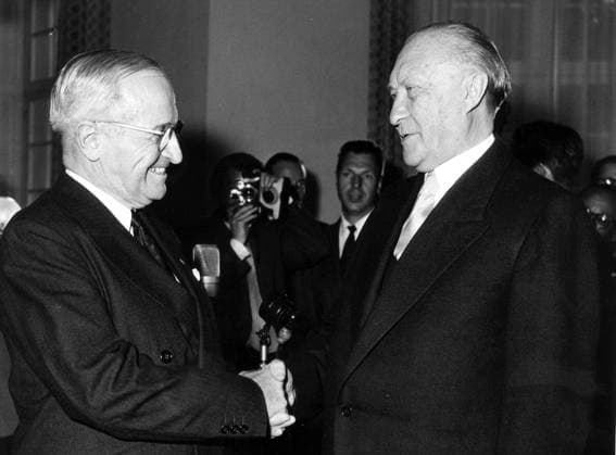 Jun 07, 1956; Bonn, Germany; Former President HARRY S. TRUMAN and Dr. KONRAD ADENAUER in Bonn, West Germany during Truman s visit. Bonn Germany  - ZUMAk09