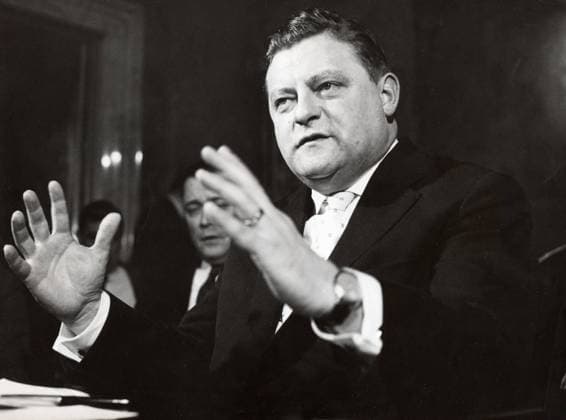 Mar 13, 1958 - Washington, District of Columbia, USA - FRANZ JOSEF STRAUSS, the butcher s son who helped shape the West German state and exercised a caustic and often contentious influence over its politics from his stronghold in Bavaria was given the nickname the Strong Man of Europe. PICTURED: FRANZ JOSEF STRAUSS during a press conference in Pentagon. Washington USA  - ZUMAk09