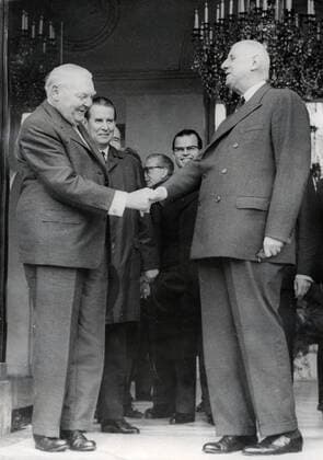 Nov 22, 1963 - Paris, France - As Germany s minister of economic affairs from 1949 to 1963, LUDWIG ERHARD crafted the plan for West Germany s post-World War II economic recovery, sometimes called the German economic miracle. In 1957 he was named vice chancellor, and in 1963 he succeeded Konrad Adenauer as chancellor. In late 1966, Erhard s government fell after the four Free Democratic party ministers in his cabinet resigned and left him without a ruling majority in the federal parliament. PICTURED: LUDWIG ERHARD shaking hands with French president CHARLES DE GAULLE in Palais de L Elysee, Paris. Paris France  - ZUMAk09