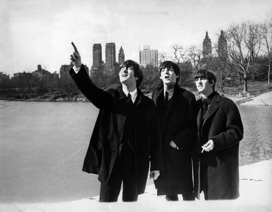 Feb 29, 1964; New York, NY, USA; When Britain s pop group The Beatles came to New York they were greeted by fans suffering from Beatlemania. They were met at the airport by thousands of screaming fans. They did manage to get a little peace when police smuggled them out of the side door of the hotel for a trip to the nearby Central Park. Photo shows: The Beatles RINGO STARR, PAUL MCCARTNEY and JOHN LENNON in Central Park, George was out sick. February 2004 marks the 40th Anniversary of Beatlemania and thier first visit to the USA. The Fab 4 celebrates their Fab 40. New York USA  - ZUMAk09