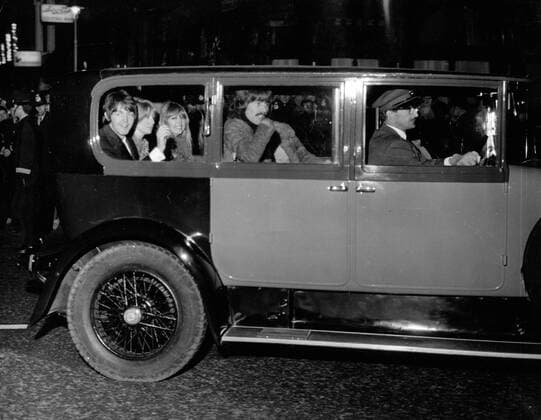 Oct 19, 1967; London, UK; The BEATLES last night attended the world premier of the film How I won the war , at the London Pavilion. Beatle JOHN LENNON stars in the film. The picture shows PAUL McCARTNEY, JANE ASHER, GEORGE HARRISON and wife going home after the premier. London UK  - ZUMAk09