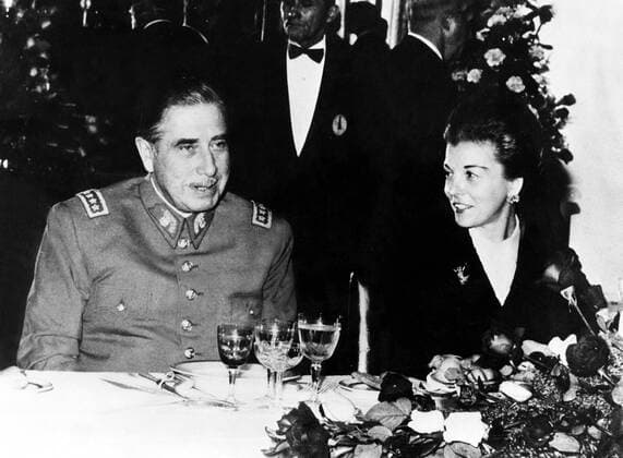 Apr 22, 1975 - Buenos Aires, Argentina - An army colonel who became president of Argentina three times and was founder and leader of the Peronist movement JUAN DOMINGO PERON together with his second wife, Eva, were immensely popular amongst many of the Argentine people and are still considered icons by the Peronist Party. PICTURED: Juan s third wife ISABEL MARTINEZ DE PERON and chilean dictator AUGUSTO PINOCHET UGARTE during a dinner. Buenos Aires Argentina  - ZUMAk09