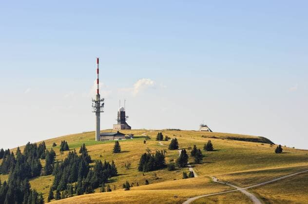 Blick zum Feldberggipfel mit Wetterstation und Feldbergturm, Regierungsbezirk Freiburg, Baden-Württemberg, Deutschland, Europa iblmkl01292981