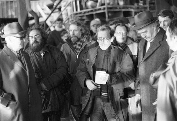 Velvet Revolution, Prague - Czechoslovakia, November 26th, 1989. Over half a milion Prague citizens and people from every corner of the republic came to Letna Plains to support the politics of the Civic Forum - Obcanske Forum - and Vaclav Havel who is in the middle of Mr. Alexander Dubcek and Mr. Ladislav Adamec. 