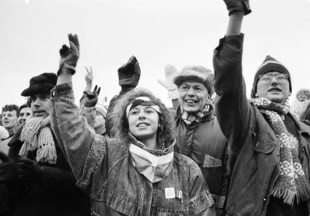 Velvet Revolution, Prague - Czechoslovakia, November 26th, 1989. Over half a milion Prague citizens and people from every corner of the republic came to Letna Plains to support the politics of the Civic Forum - Obcanske Forum - and Vaclav Havel who is soon to become the first democratic president since the Communist takeover in 1948. 