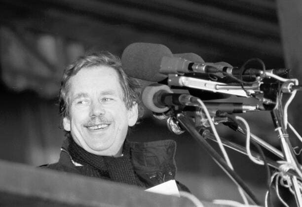 Velvet Revolution, Prague - Czechoslovakia, November 26th, 1989. Over half a milion Prague citizens and people from every corner of the republic came to Letna Plains to support the politics of Civic Forum (Obcanske Forum) and Vaclav Havel who is about to give a speech. 