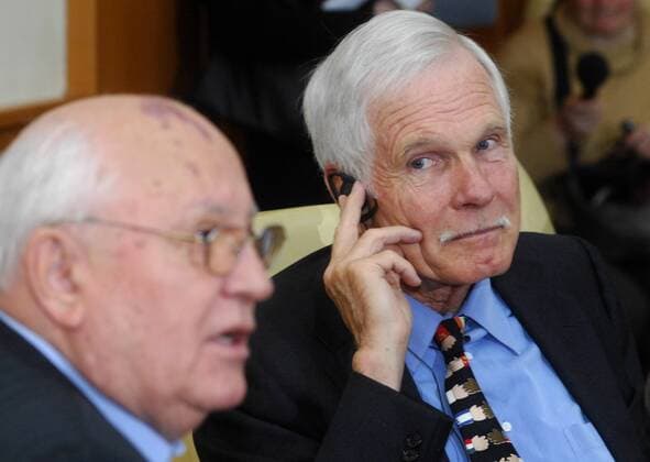 ITAR-TASS 141: MOSCOW, RUSSIA. NOVEMBER 3, 2009. Former President of the Soviet Union Mikhail Gorbachev (L) and Ted Turner, the outspoken yachtsman, philanthropist, CNN founder and ex-husband of Jane Fonda, seen at the launch party for Turner s memoirs Call Me Ted: The Life and Times of Ted Turner .  RE0C195E