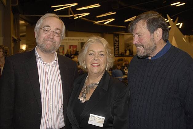 COPENHAGEN DENMARK Susan Moody british writer author and step mother of danish crown princess Mary of Denmark and her husband John Donaldson (R) professor and father of danish Crown princess Mary with british author Robert Goddard at Copenhagen Book fair 2009 