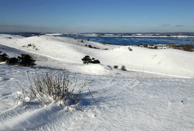 Ausblick von der Spitze der Zickerschen Alpen, 66 m über NN, auf die Hagensche Wiek zwischen den Landzungen Groß Zicker und Reddevitzer Höft, Halbinsel Mönchgut, Biosphärenreservat Südost-Rügen, Insel Rügen, Mecklenburg-Vorpommern, Deutschland, Europa iblmid01406926
