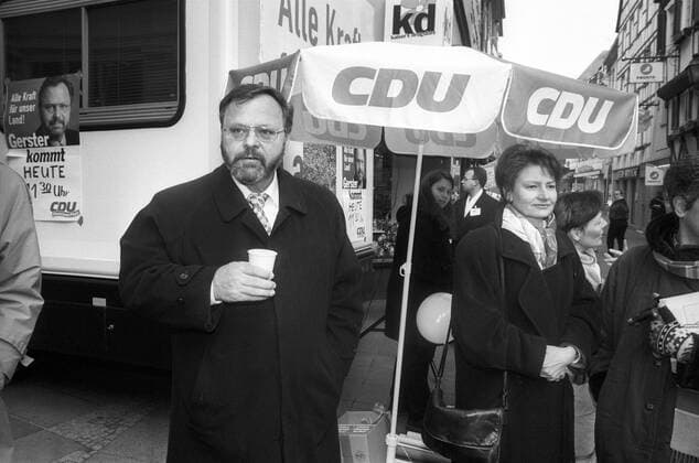 Johannes Gerster (li., Deutschland CDU-Spitzenkandidat Rheinland Pfalz) während einer Wahlkampfveranstaltung in Neustadt an der Weinstraße