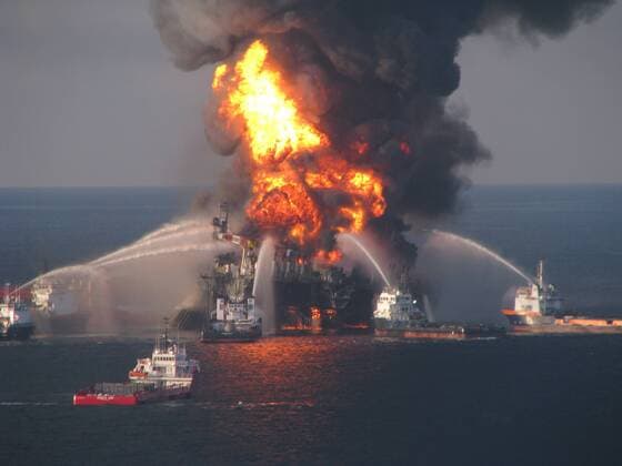 Fire boat response crews battle the blazing remnants of off shore oil rig Deepwater Horizon off the coast of New Orleans, Louisiana on April 21, 2010. 11 workers are missing after the oil rig exploded on April 20.  WAX20100422712