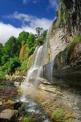 Websters Falls Niagara Steilwand der Spencer Schlucht , Kanada, Ontario Websters Falls Niagara escarpment from the Spencer Gorge, Canada, Ontario BLWS218889