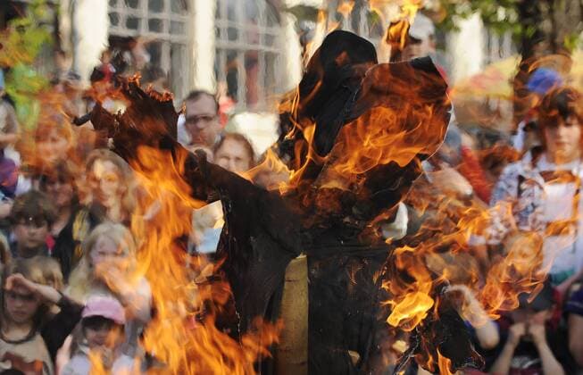 People in Liberec burn rag and straw witches on Friday, April 30. People around the Czech Republic burn straw witches or just broomsticks on bonfires during the Walpurgisnight or Philip-Jacob-night bringing winter ceremonially to it s end.  CTKPhoto18201004290805001