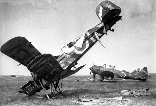 The victory of Soviet soldiers in the Manchuria operation forced Japan to sign the instrument of the surrender. A Japanese aircraft.  TASS_267068